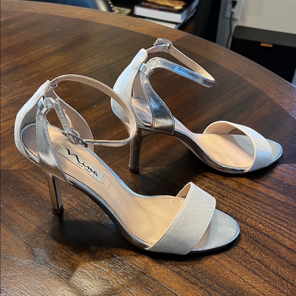 Nina Women's Elegant Silver Ankle Strap Heels
